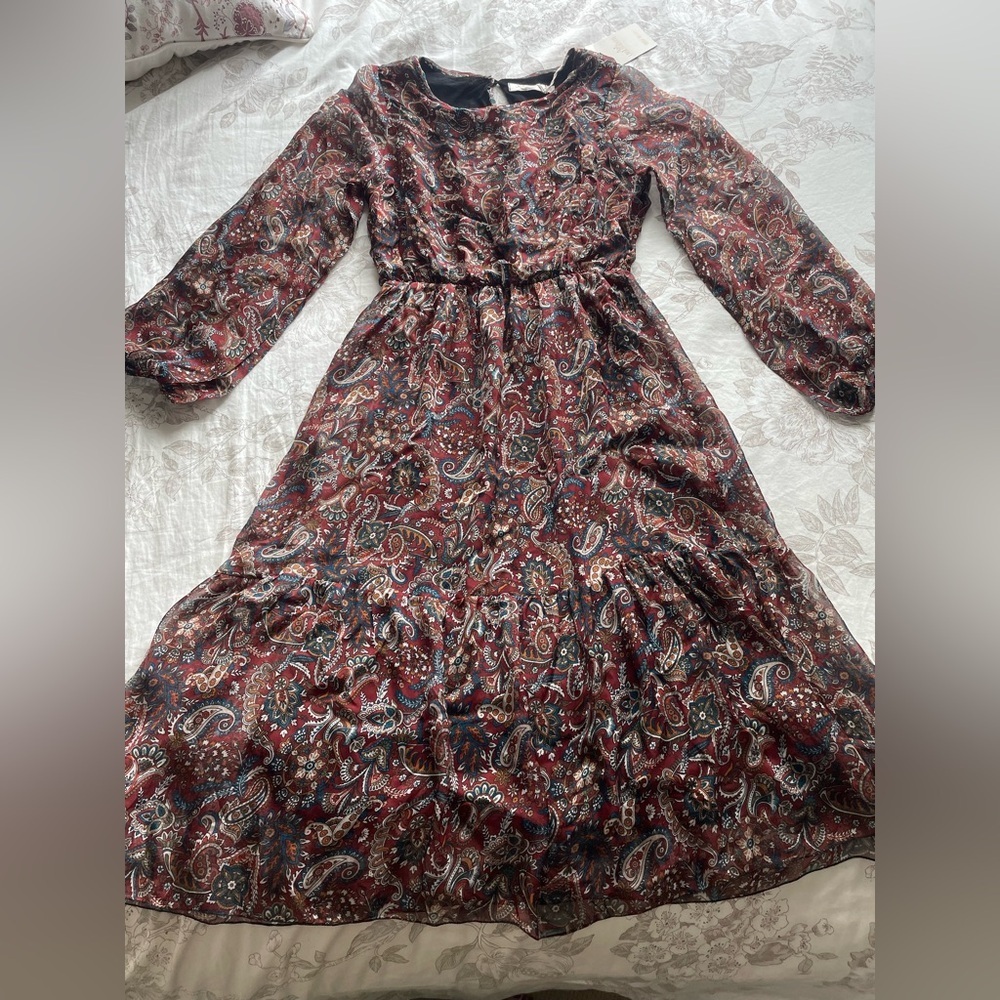 NWT Lara Guidotti Silk Red Black Floral Maxi Dress XS Boho Dark Feminine Cottage